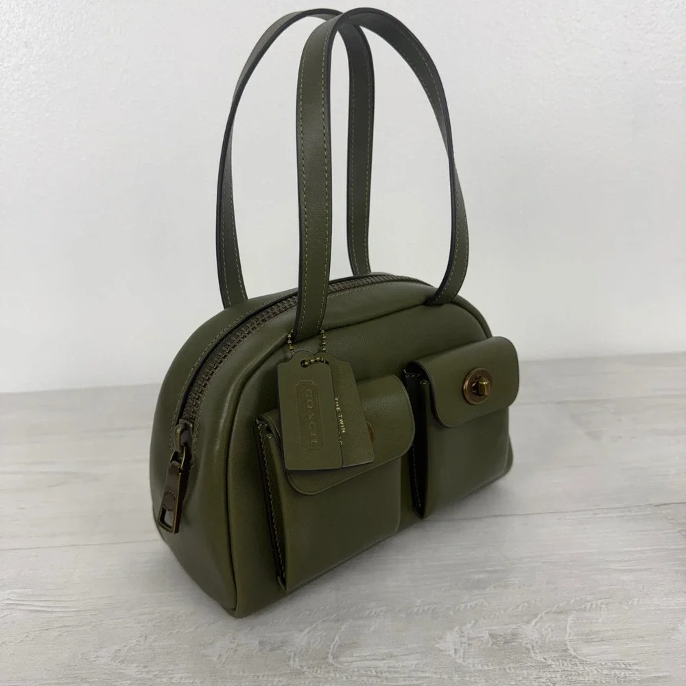Coach The Twin Turnlock Bag 20 Small Olive Green Leather Satchel Y2K Handbag